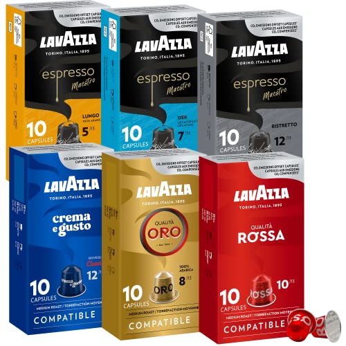 Lavazza Espresso Capsules (Lungo, Dek, Ristretto, Classico, Qualita Oro, Qualita Rossa), Original Line Compatible, 60 Capsules